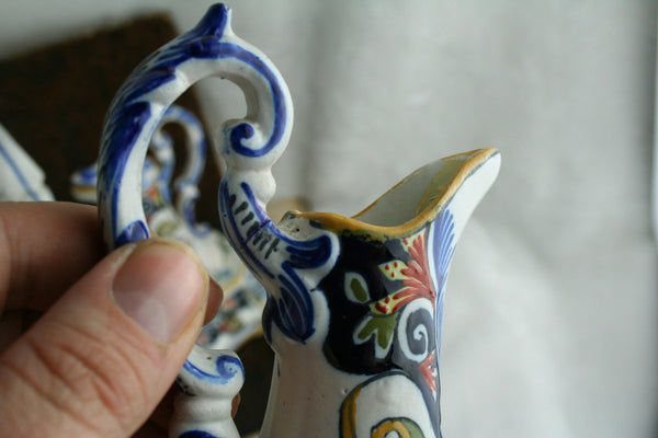 Antique French Faience Oil & vinegar kitchen set polychrome stand