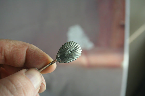 Vintage Pewter metal Salt / pepper / mustard blue cobalt glass spoon marked
