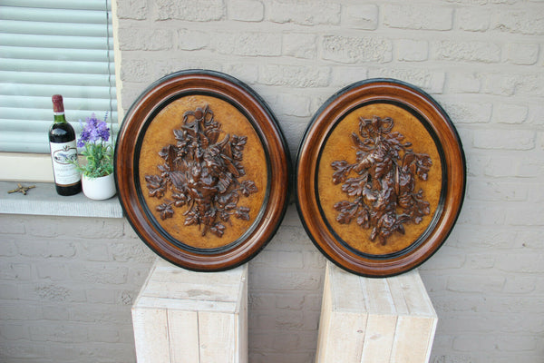 HUGE pair Chalkware Hunt trophy Black forest design wall plaques panels