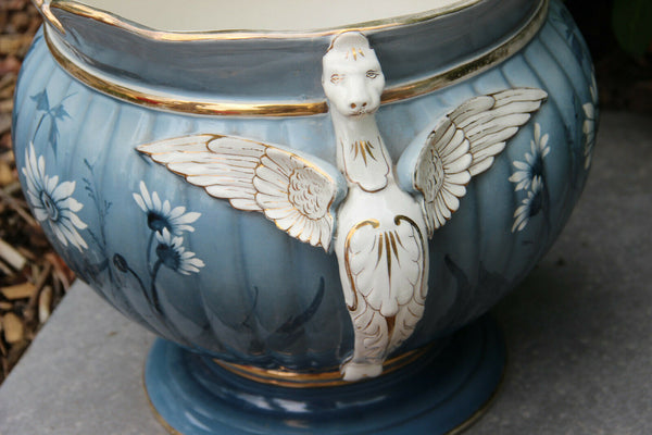 Huge Antique French art nouveau ceramic Dragon gothic floral planter Jardiniere