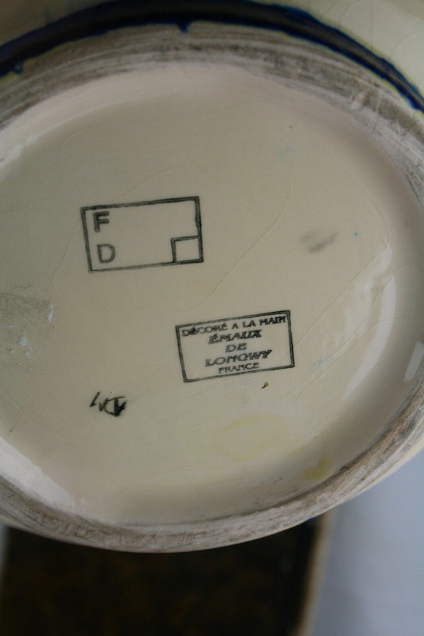 French Faience Longwy pottery Vase Polychrome 1920  marked art deco porcelain