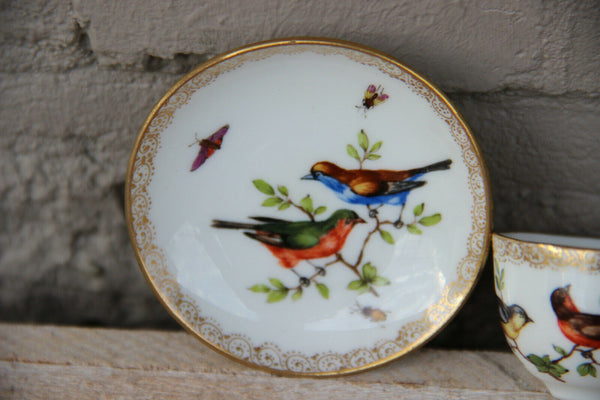 German mini blue crossed marked porcelain birds cup plate