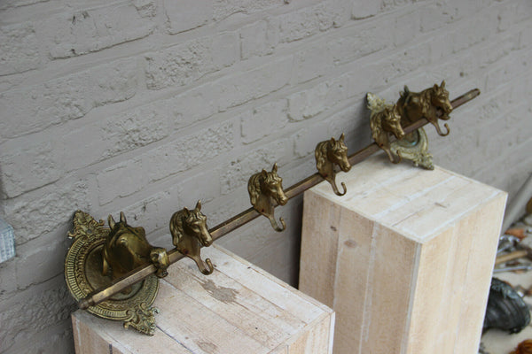 Rare Vintage French Equestrian Brass Wall coat rack hangers horse