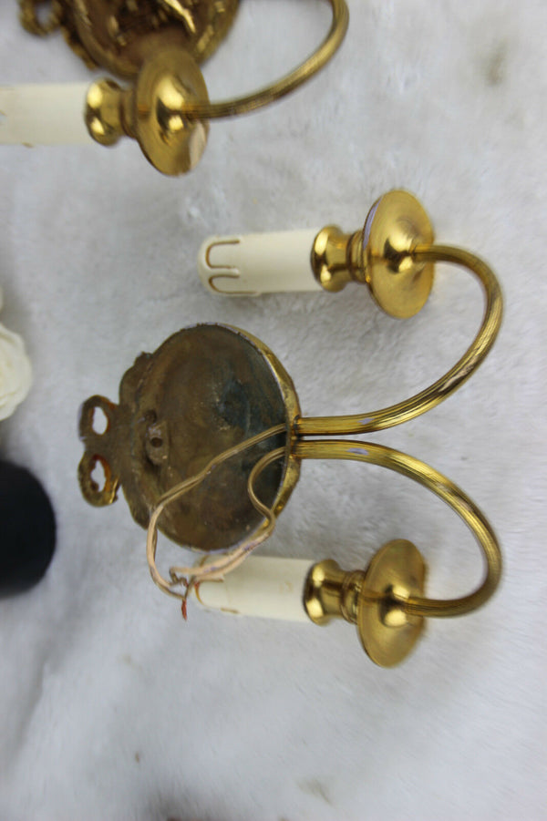 Gorgeous pair 1960's Putti angels cherubs Wall lights sconces brass louis XVI