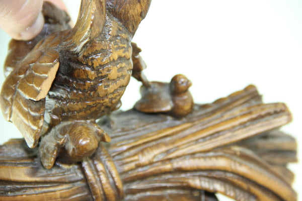 Antique 19thc Black forest wood carved tobacco smoking set chicken figurine