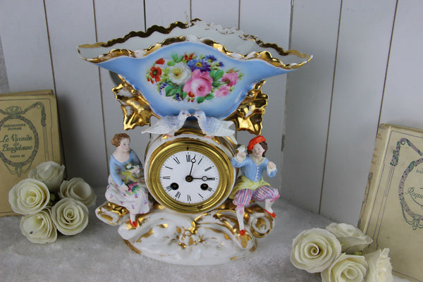 Stunning Antique French porcelain Clock gout de jacob petit figurines bird