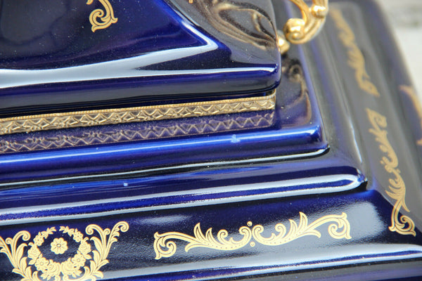French Limoges blue porcelain Clock victorian romantic scene 1970