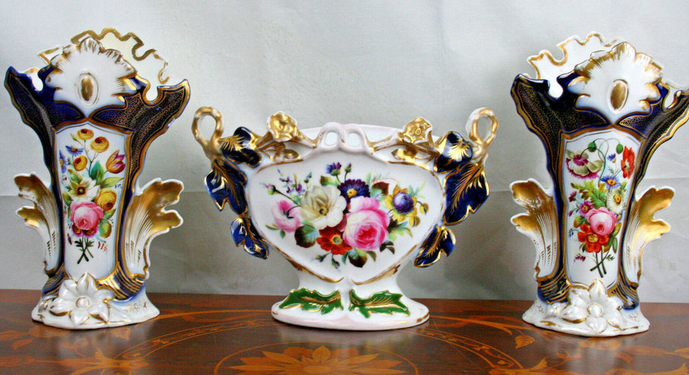 Antique SET VIEUX PARIS porcelain vases Set French Floral decor 1900