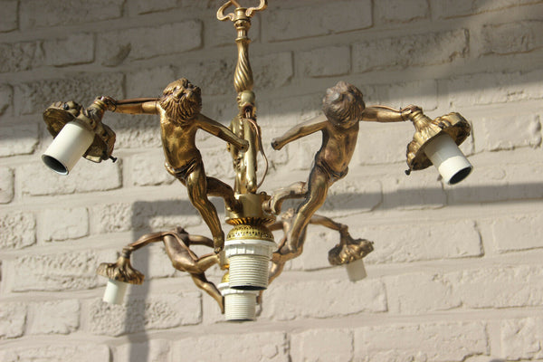 Unusual rare French bronze antique 4 putti angels Chandelier lamp