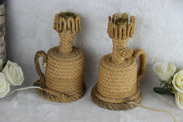 PAIR mid century 60's ROPE TABLE desk LAMP audoux minet design