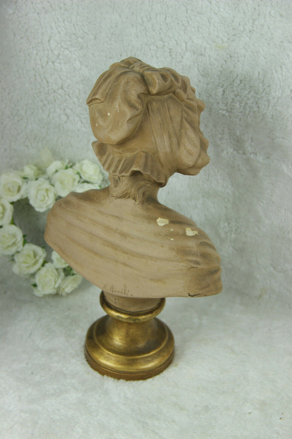 Antique ARt deco Girl Bust Statue terracotta signed AURILI