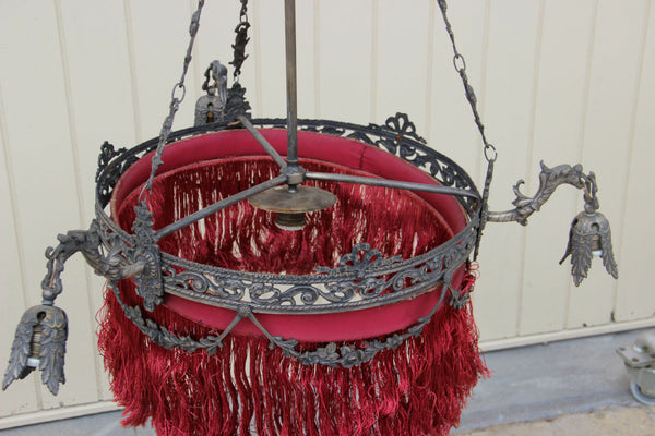 Rare French Antique Gothic devil dragons satyr heads chandelier castle