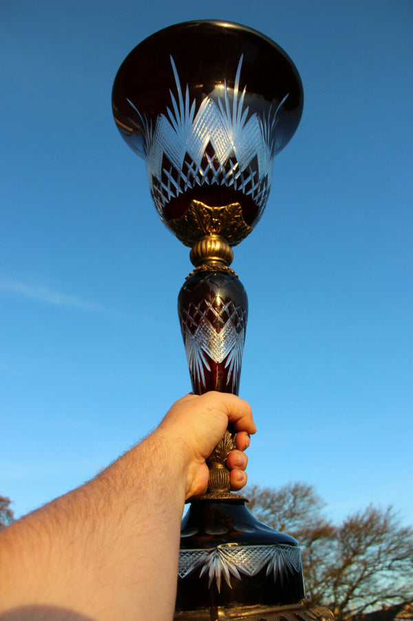 Majestical Czech Bohemian ruby red glass cut Centerpiece Vase