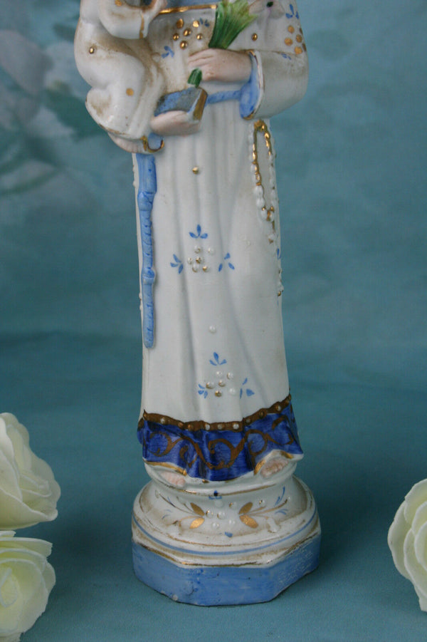 French Biscuit religious Holy Saint Anthony of PAdua with child dated 1968