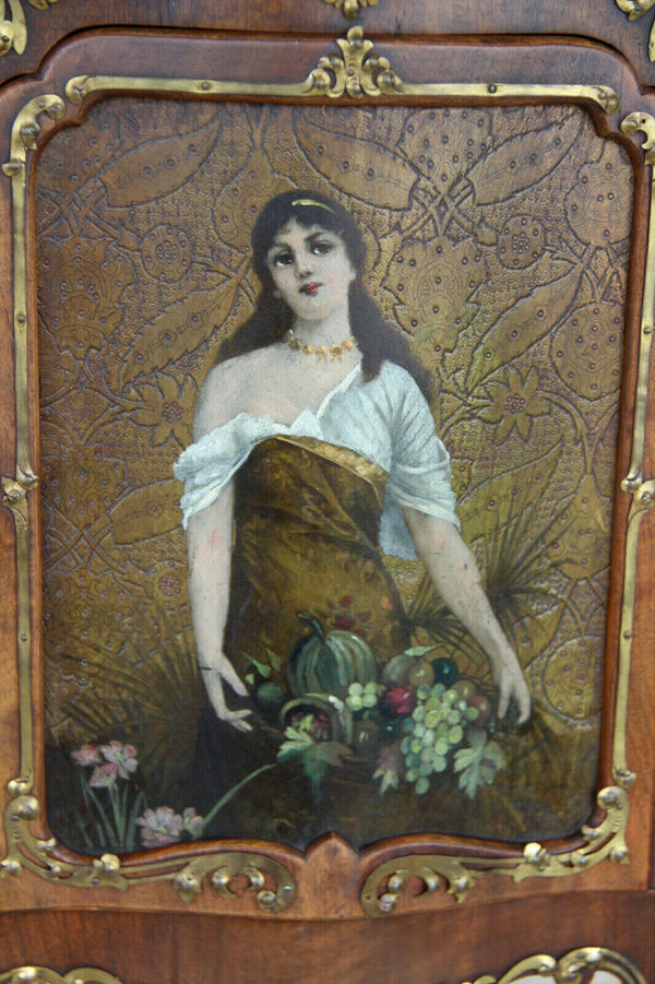RARE Antique French wood apothecary wall cabinet hand paint portrait lady
