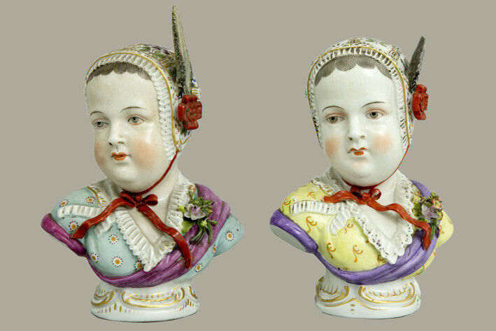 PAIR antique Sitzendorf  Porcelain figurine bust Bourbon kids Prince princess