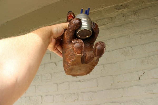 LARGE Antique hand Black forest wood carved swiss bear statue desk pen holder