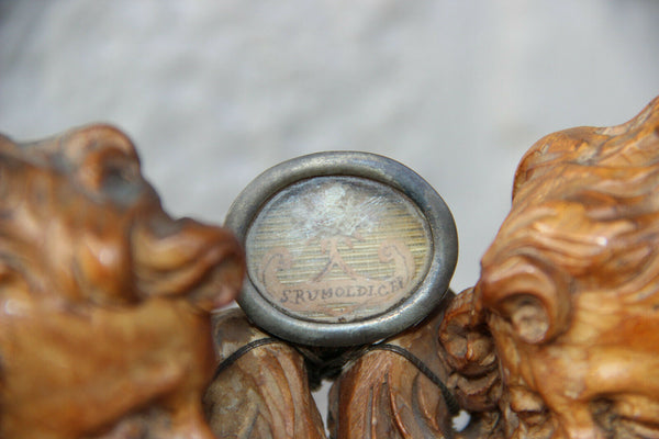 Antique French Wood carved angels putti relic holder reliquary Rare