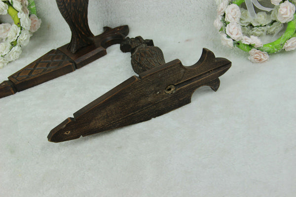 Antique French PAIR wood carved castle gothic dragon gargoyle Wall lights sconce