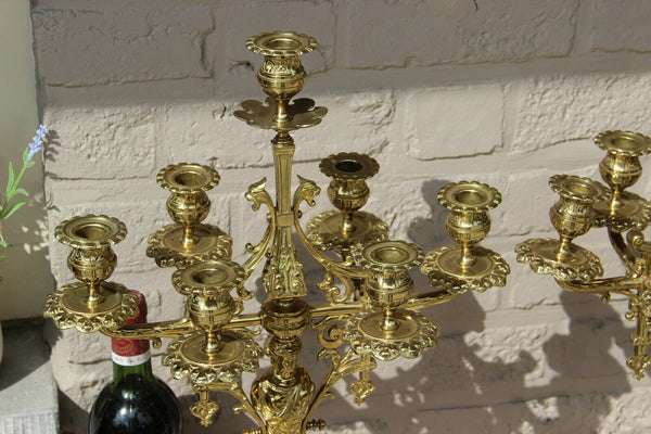 HUGE Rare pair bronze Figural gothic castle Dragons Candelabras candle holder