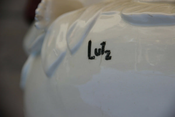 XL French art nouveau porcelain white Lady nymph Satyr head floral Vase