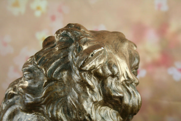 A Fagotto signed sculpture statue of a Lion terracotta plaster Patina Circa 1920