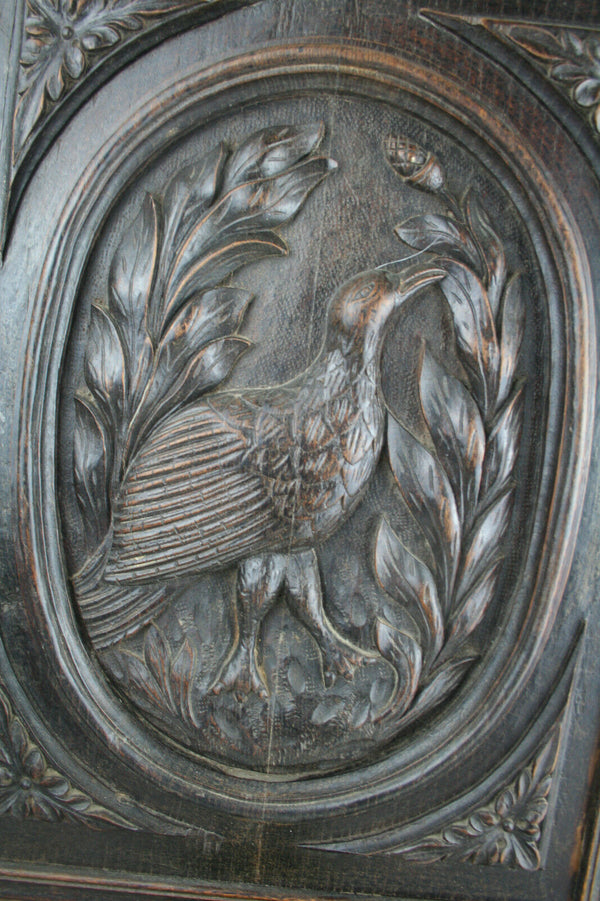 Antique Wood carved hunting bird door cabinet panel black forest 1920 NO1