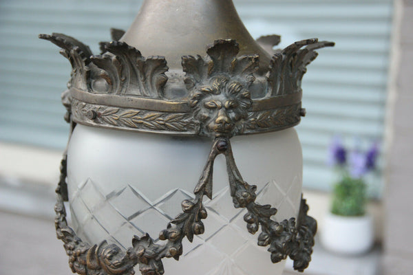 Antique French Chandelier Lantern Lion heads crystal glass shade