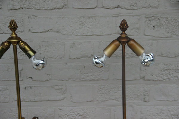 PAIR hollywood regency MAison Jansen Brass palm  leafs table lamps 1970