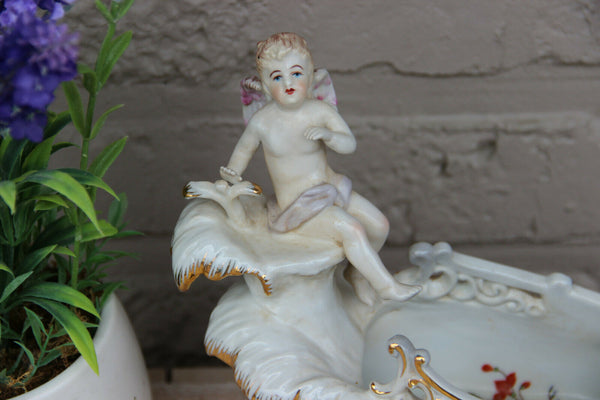 Gorgeous German porcelain romantic putti angels swan planter vase