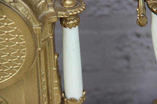 Stunning French Porcelain Clock set urns vases victorian romantic theme