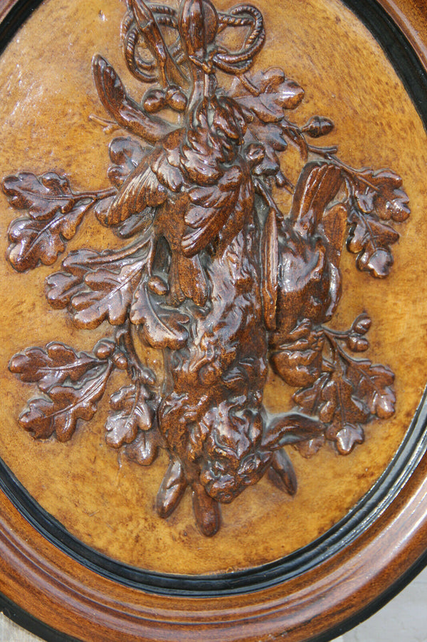 HUGE pair Chalkware Hunt trophy Black forest design wall plaques panels