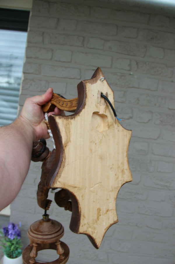 Rare Black forest wood forest Tyrol mountain climber Figurine wall lamp sconce
