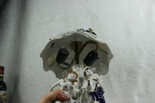 German PLAUE schierholz porcelain Lamp group figurines dancing blue white signed