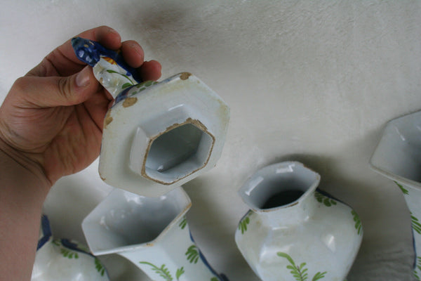 Antique 19thc  Set Delft pottery  Holland Polychrome Bird Vases set marked