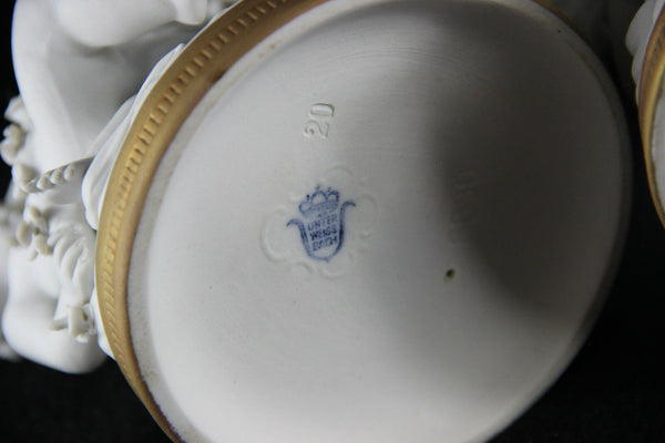 Pair German Unterweissbach marked porcelain bisque putti angels group statues