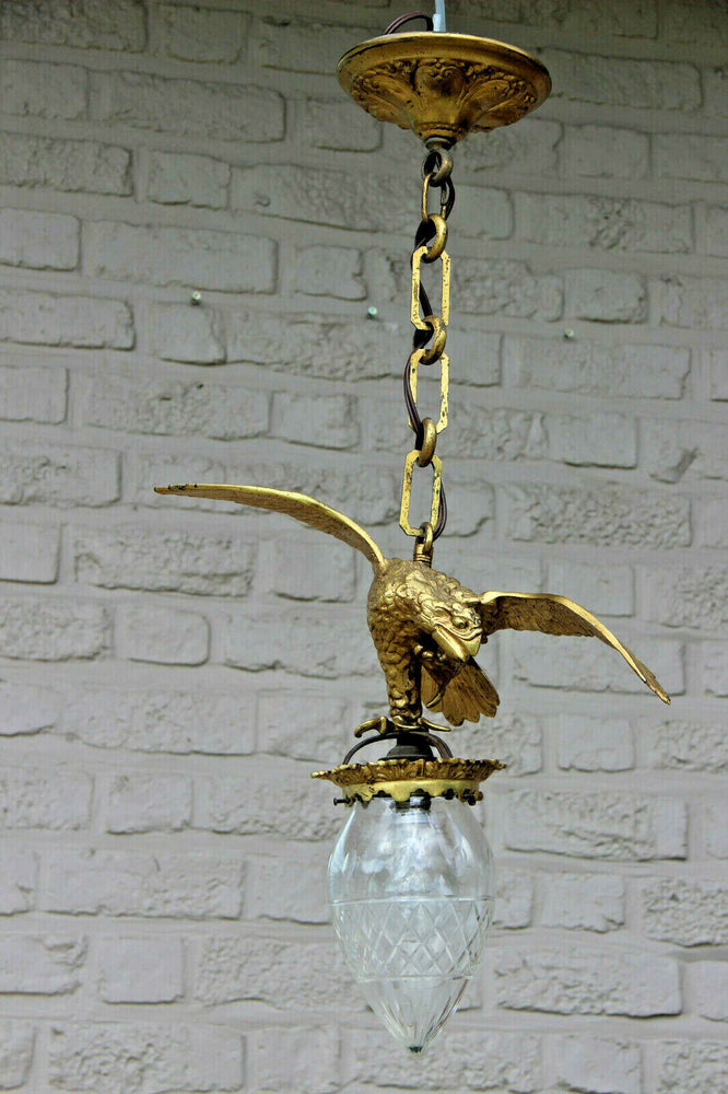 Antique French bronze Eagle bird Lantern pendant chandelier lamp rare