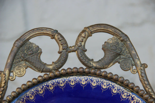 Antique French Centerpiece bowl tray in Sevres porcelain victorian bronze frame