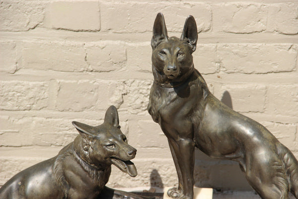Huge XXL ART DECO 1930 German Sheperd Dog marble spelter bronze Statue sculpture