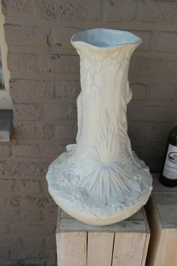 XL French art nouveau porcelain white Lady nymph Satyr head floral Vase