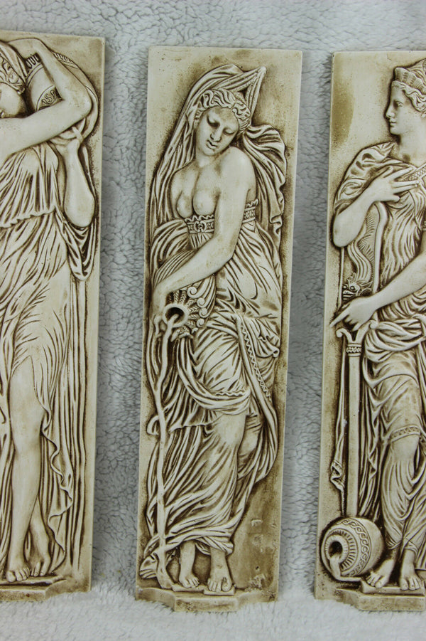 Set 4 Antique French plaster Caryatid roman lady Wall plaques panels relief