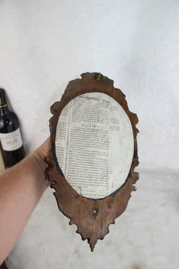 Antique 1880 Napoleon III Crucifix cross religious wood carved velvet