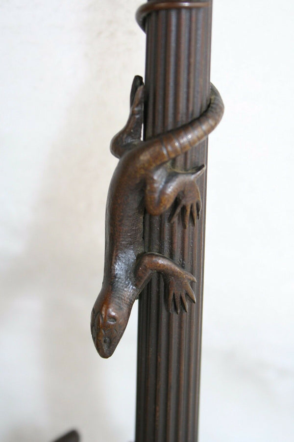 Antique PAIR 19th c French Bronze Salamander Candle holders