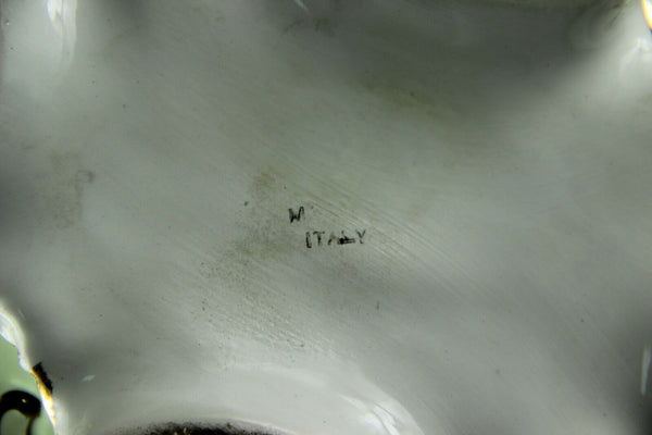 Huge italian Majolica centerpiece lidded bowl relief flowers