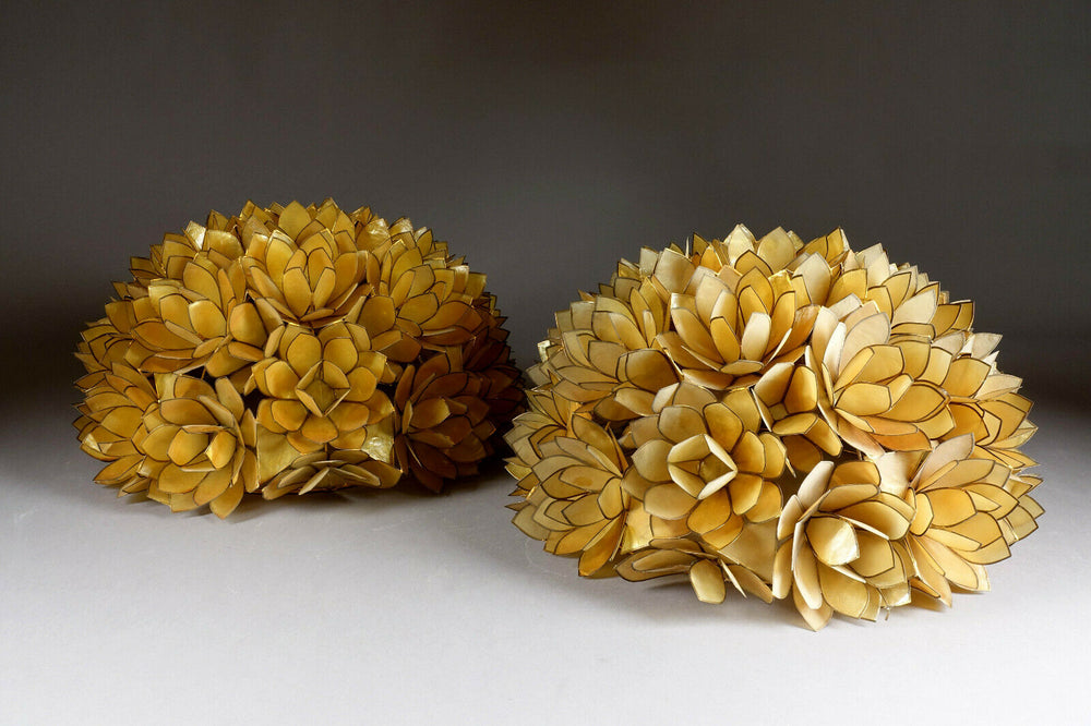 XXL  PAIR Capiz Mother pearl flush mount wall lights lotus flowers by RAUSCH 60s