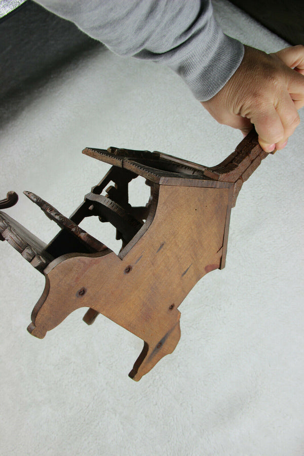 Antique BLACK Forest wood carved bar  cave cabinet swiss caraf shot glass