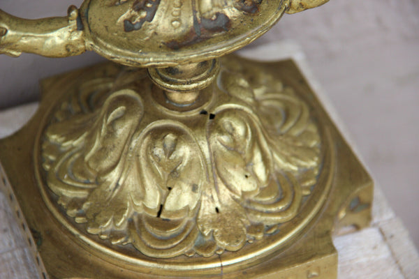 RARE pair Bronze antique Cornucopia horn dragon gothic castle putti statue