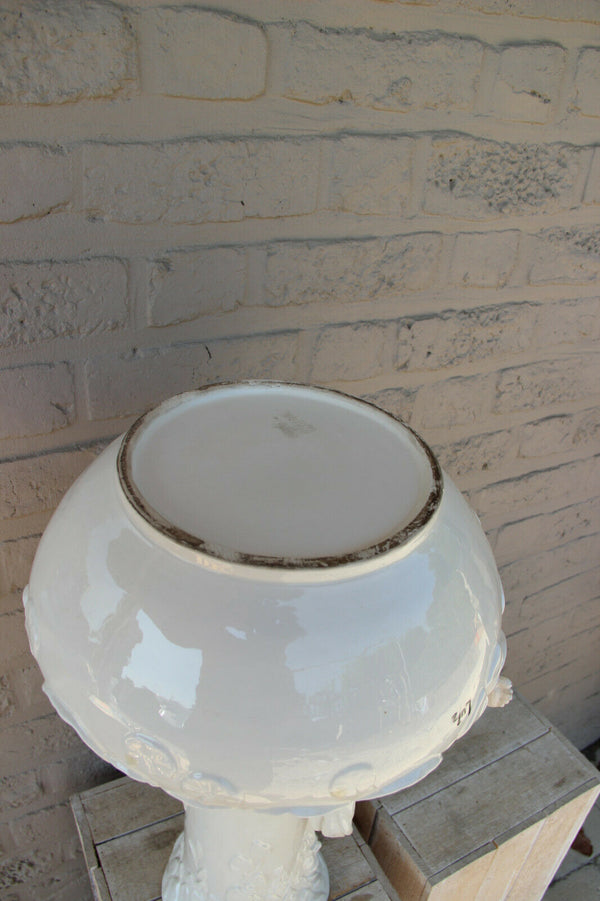 XL French art nouveau porcelain white Lady nymph Satyr head floral Vase