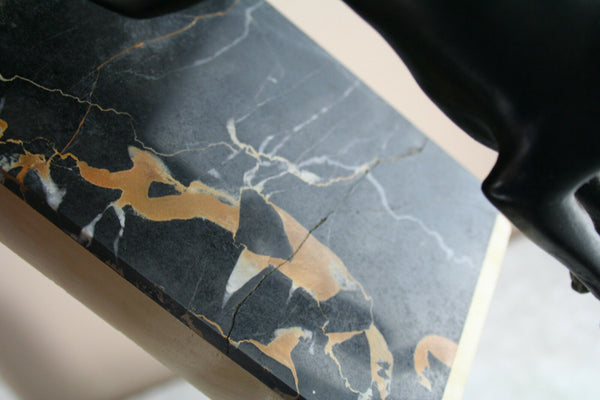 Art deco French spelter Group Lady dogs whippets marble base statue sculpture