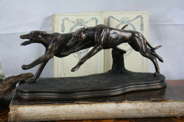 Pair Racing Greyhound Bronze cast resin Dog Sculpture pair 1970's